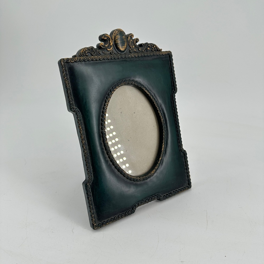 Ornate Forest Green and Gold Oval Tabletop Picture Frame for 3x4 Photo